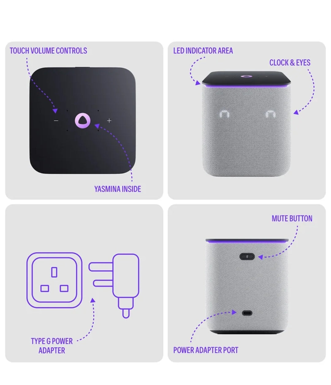Yasmina Midi | Yango | Smart Wi-Fi Bluetooth Speaker with AI, Premium | Fluent in English & Arabic | Play music, Quran | Control Smart home devices | Zigbee | Stereo Pairing | Gray