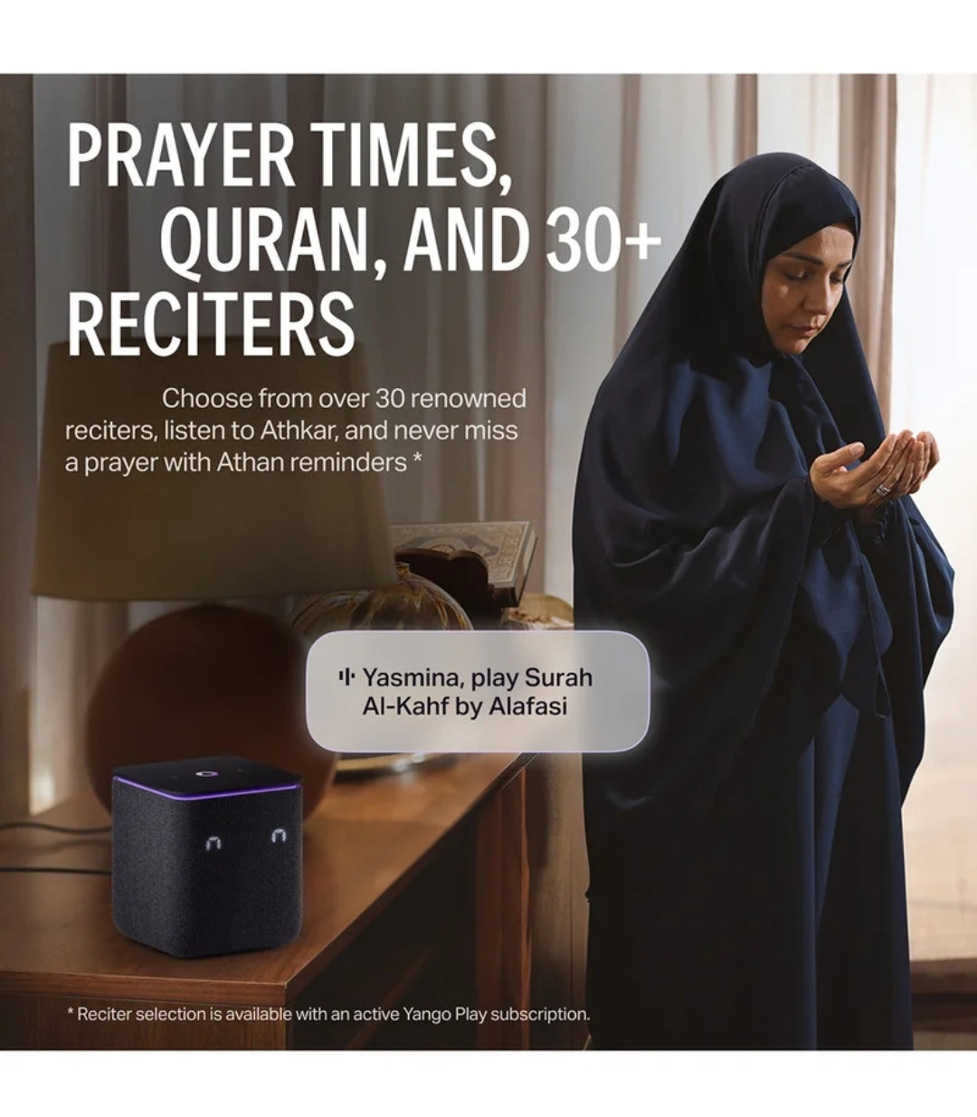 Yasmina Midi | Yango | Smart Wi-Fi Bluetooth Speaker with AI, Premium | Fluent in English & Arabic | Play music, Quran | Control Smart home devices | Zigbee | Stereo Pairing | Gray