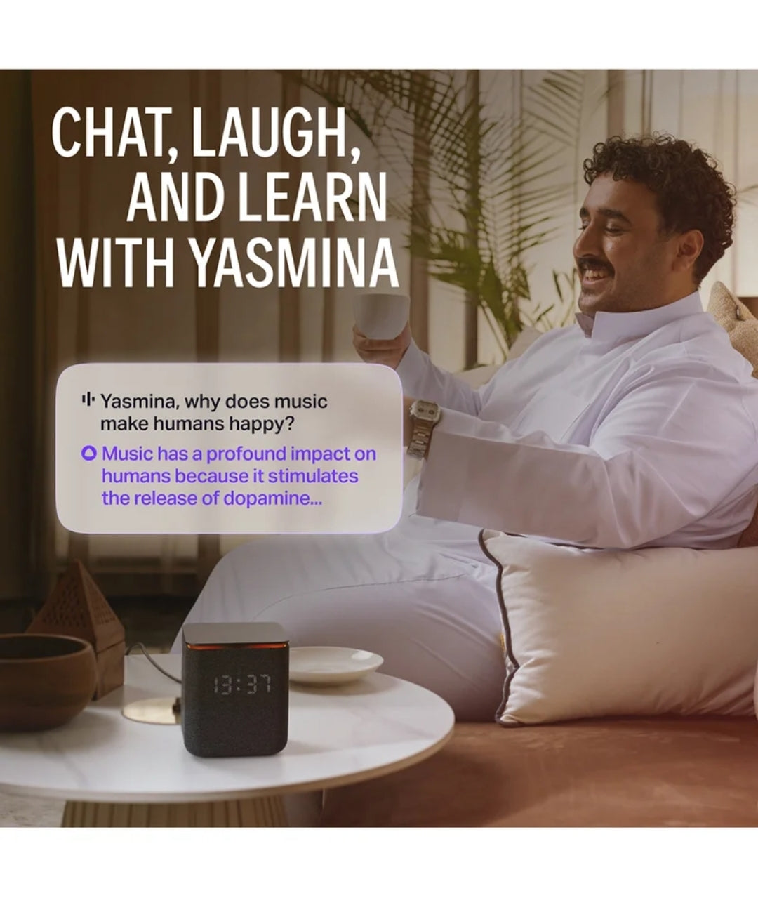 Yasmina Midi | Yango | Smart Wi-Fi Bluetooth Speaker with AI, Premium | Fluent in English & Arabic | Play music, Quran | Control Smart home devices | Zigbee | Stereo Pairing | Gray